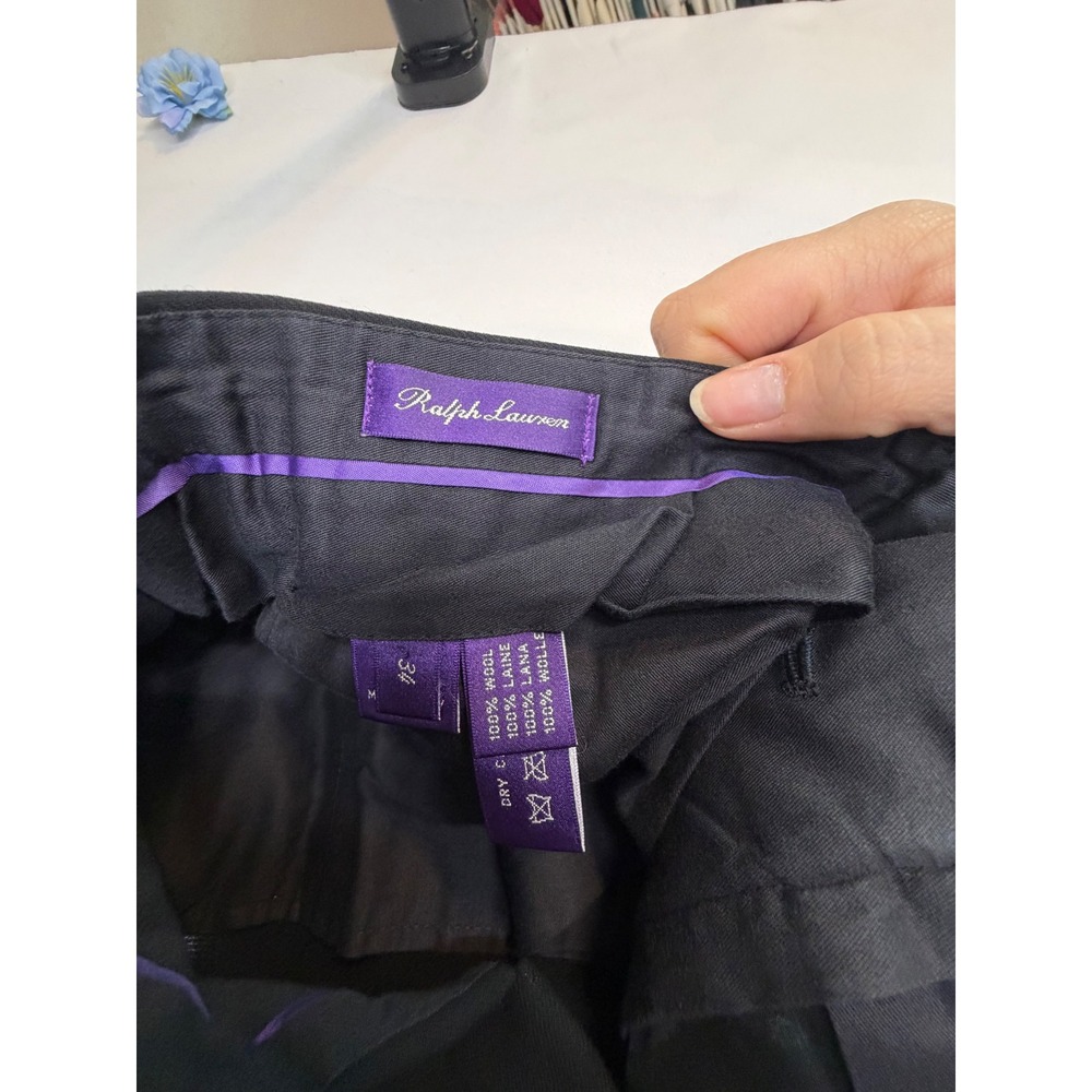 Ralph Lauren Purple Label Black Wool Pleated Wide Leg Trousers Side Tabs Size 34 - Picture 8 of 12